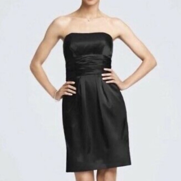 Bill Levkoff Black Satin Strapless Cocktail Dress 10 - Picture 1 of 6